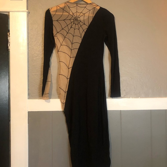 ASOS Halloween Spiderweb Flocked Glamour Black PIn-up dress Vampira Goth 6 🕸️ - Picture 11 of 11
